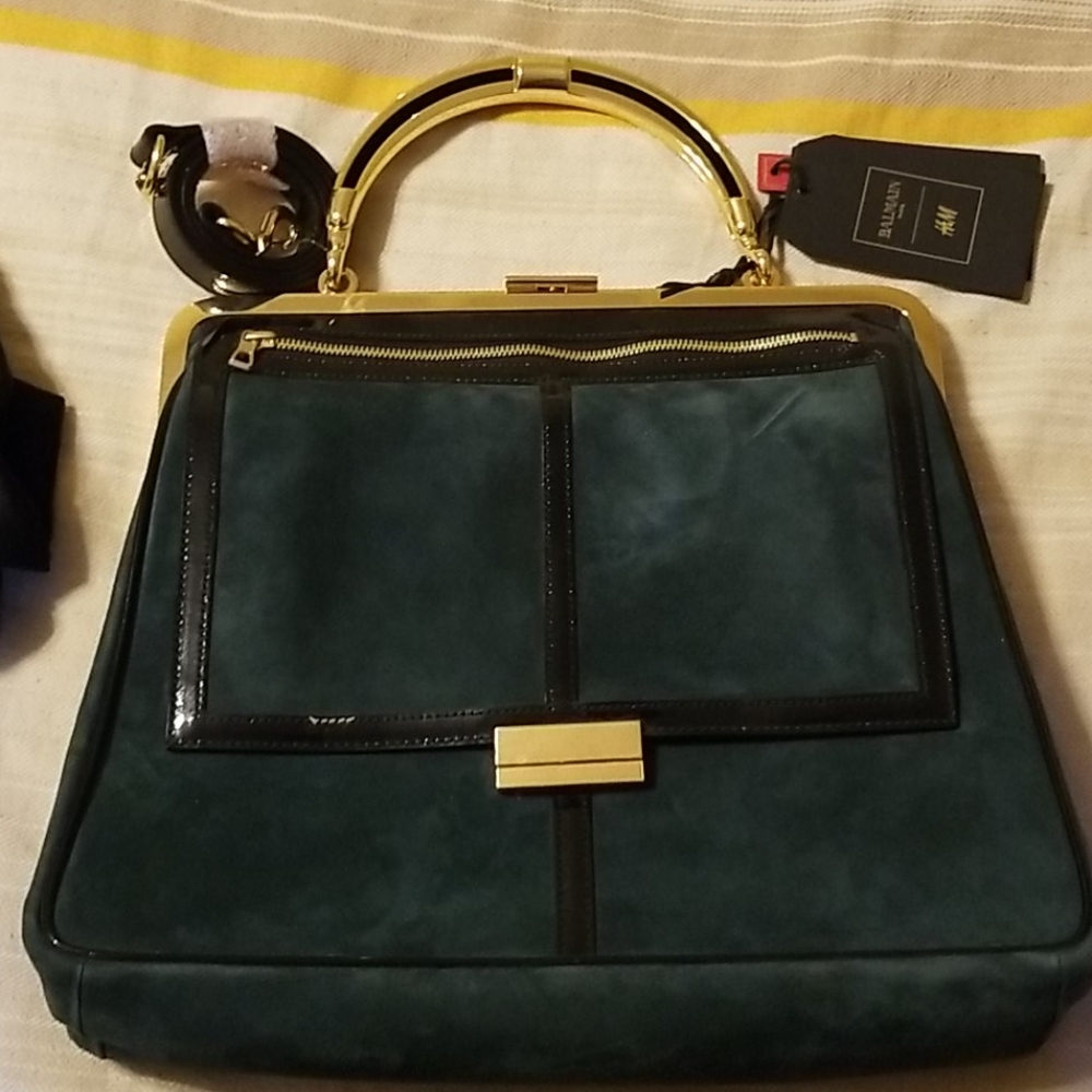 Balmain for H&M Green Suede Handbag - Picture 5 of 5
